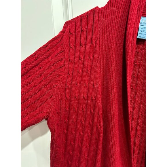 Classic Elements Red Cotton Cable Knit Open Front Long Cardigan Sweater Size 14W - Picture 4 of 9